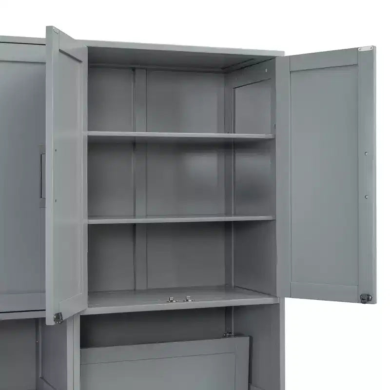 Letto a Scomparsa a Muro Singolo con Armadio, Cassetti e Scrivania, Design Pieghevole Salvaspazio - Bianco o Grigio, 110.7"L x 15.7"P x 90.4"A