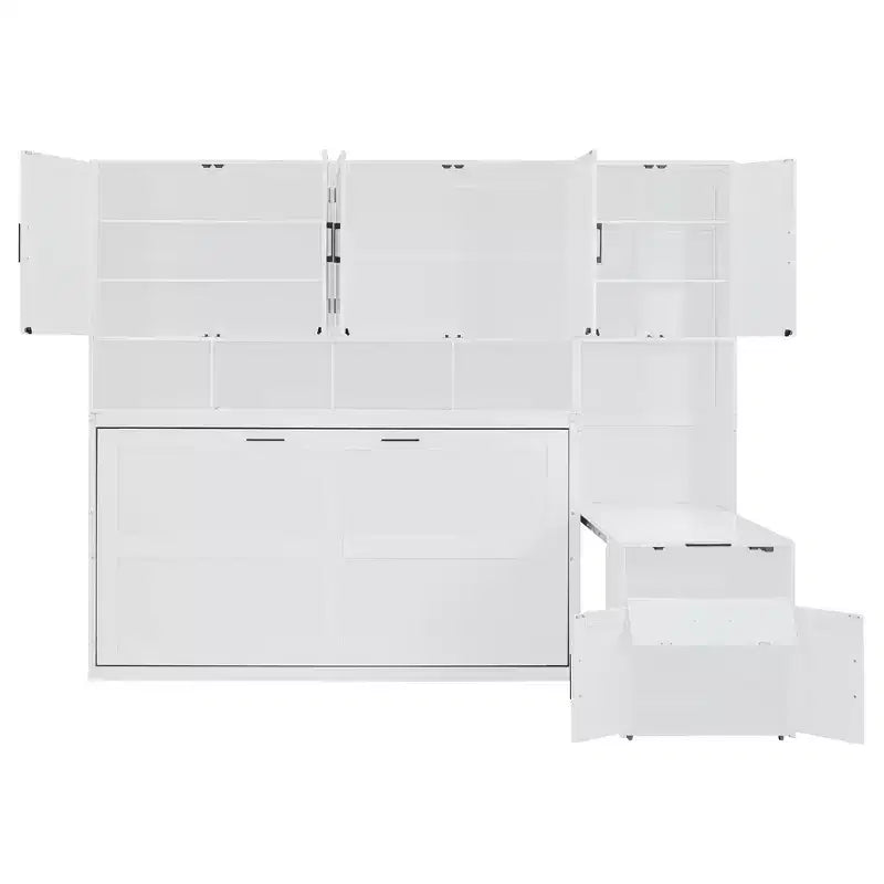 Letto a Scomparsa a Muro Singolo con Armadio, Cassetti e Scrivania, Design Pieghevole Salvaspazio - Bianco o Grigio, 110.7"L x 15.7"P x 90.4"A