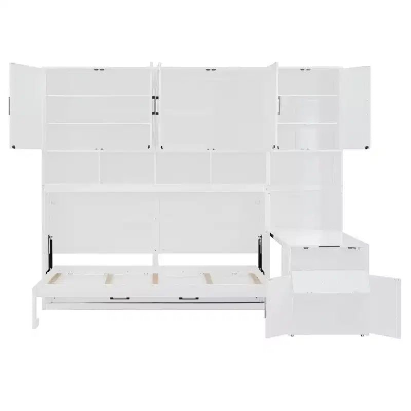 Letto a Scomparsa a Muro Singolo con Armadio, Cassetti e Scrivania, Design Pieghevole Salvaspazio - Bianco o Grigio, 110.7"L x 15.7"P x 90.4"A