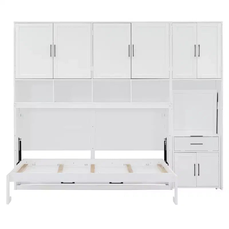 Letto a Scomparsa a Muro Singolo con Armadio, Cassetti e Scrivania, Design Pieghevole Salvaspazio - Bianco o Grigio, 110.7"L x 15.7"P x 90.4"A