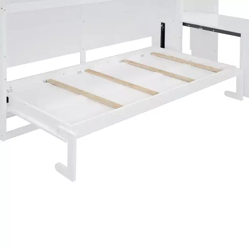 Letto a Scomparsa a Muro Singolo con Armadio, Cassetti e Scrivania, Design Pieghevole Salvaspazio - Bianco o Grigio, 110.7"L x 15.7"P x 90.4"A