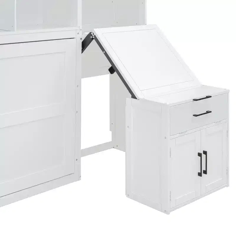 Letto a Scomparsa a Muro Singolo con Armadio, Cassetti e Scrivania, Design Pieghevole Salvaspazio - Bianco o Grigio, 110.7"L x 15.7"P x 90.4"A