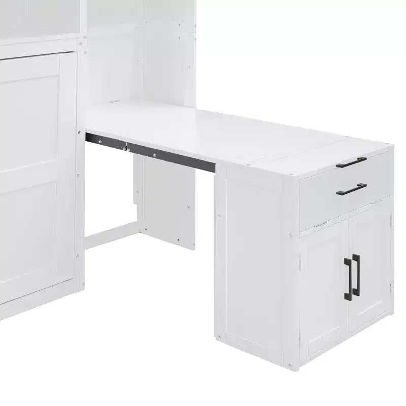 Letto a Scomparsa a Muro Singolo con Armadio, Cassetti e Scrivania, Design Pieghevole Salvaspazio - Bianco o Grigio, 110.7"L x 15.7"P x 90.4"A