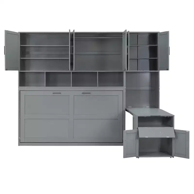 Letto a Scomparsa a Muro Singolo con Armadio, Cassetti e Scrivania, Design Pieghevole Salvaspazio - Bianco o Grigio, 110.7"L x 15.7"P x 90.4"A