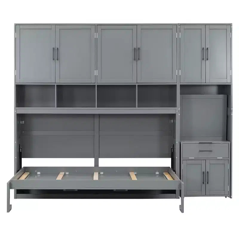Letto a Scomparsa a Muro Singolo con Armadio, Cassetti e Scrivania, Design Pieghevole Salvaspazio - Bianco o Grigio, 110.7"L x 15.7"P x 90.4"A
