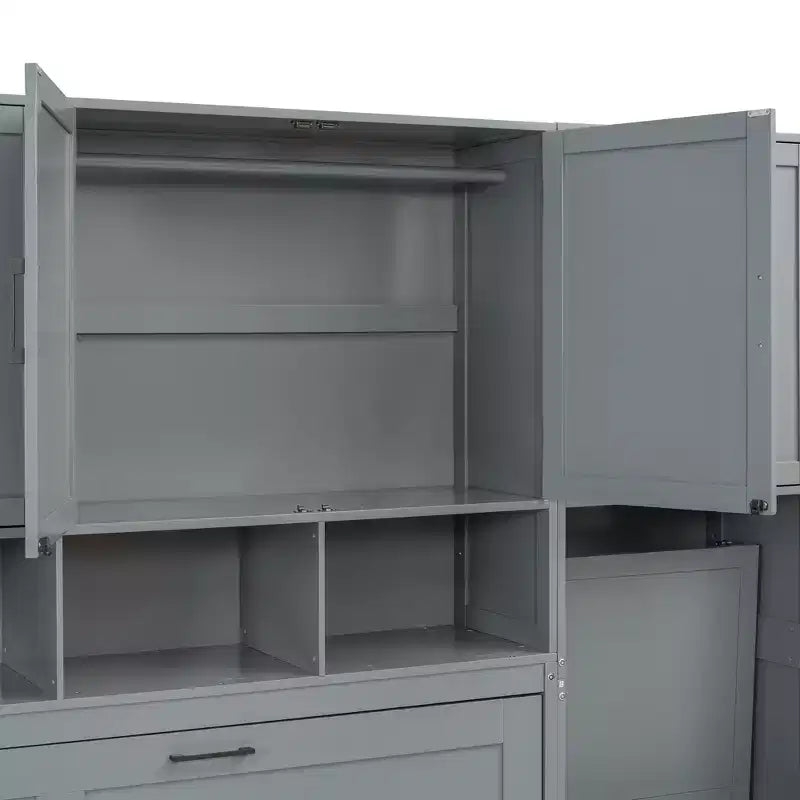 Letto a Scomparsa a Muro Singolo con Armadio, Cassetti e Scrivania, Design Pieghevole Salvaspazio - Bianco o Grigio, 110.7"L x 15.7"P x 90.4"A