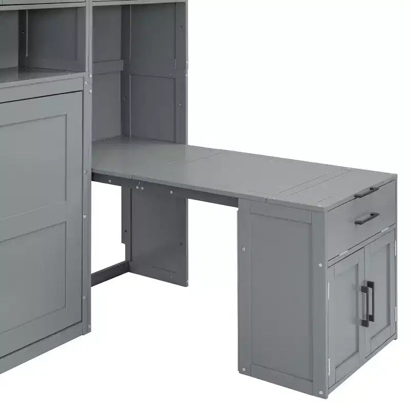 Letto a Scomparsa a Muro Singolo con Armadio, Cassetti e Scrivania, Design Pieghevole Salvaspazio - Bianco o Grigio, 110.7"L x 15.7"P x 90.4"A