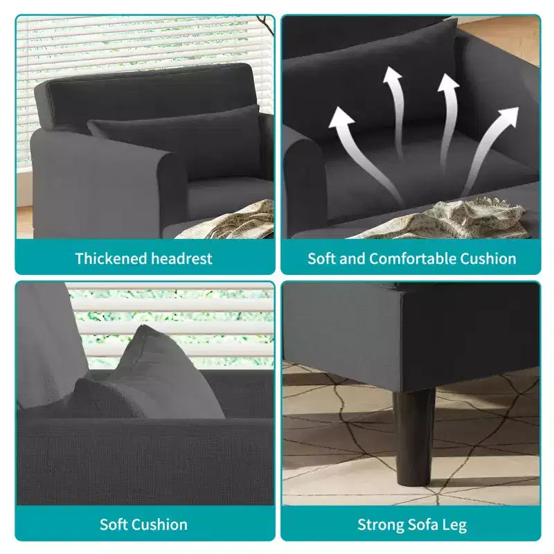 Chaise longue divano da 94 cm in velluto ghiaccio per soggiorno, camera da letto e piccoli spazi - Colori multipli