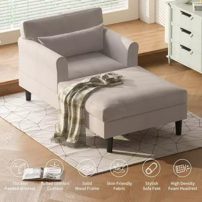 Chaise longue divano da 94 cm in velluto ghiaccio per soggiorno, camera da letto e piccoli spazi - Colori multipli