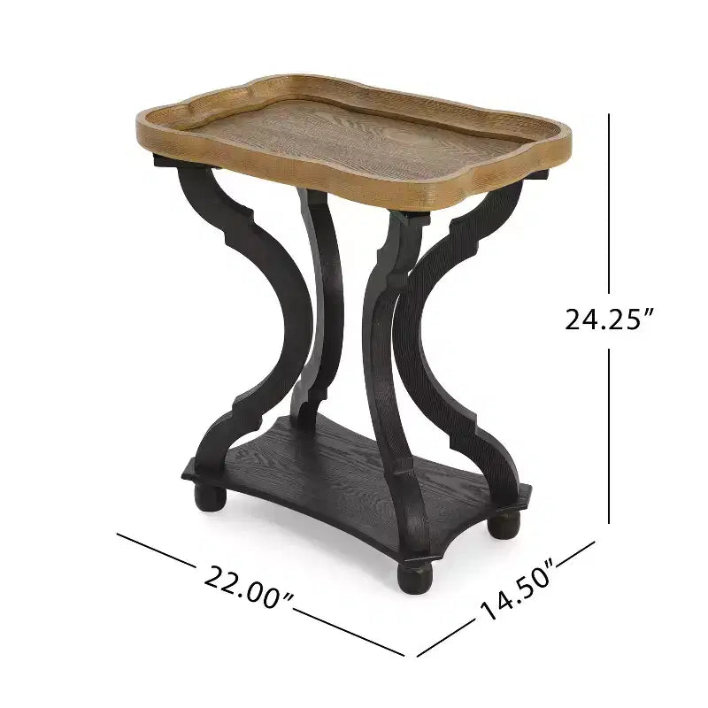 Tavolino laterale vintage a clessidra in legno massello, tavolino da salotto e camera da letto con piano rotondo, 40 cm L x 61 cm H