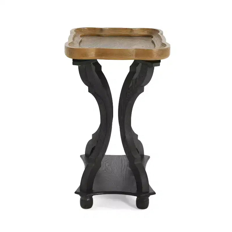 Tavolino laterale vintage a clessidra in legno massello, tavolino da salotto e camera da letto con piano rotondo, 40 cm L x 61 cm H
