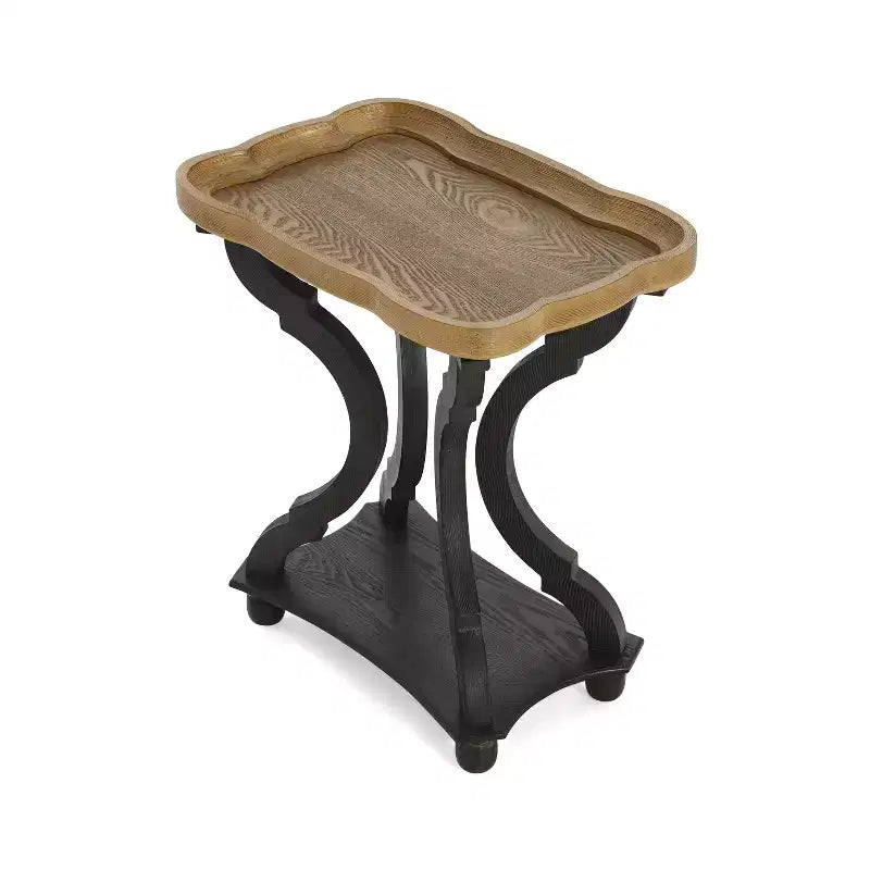 Tavolino laterale vintage a clessidra in legno massello, tavolino da salotto e camera da letto con piano rotondo, 40 cm L x 61 cm H
