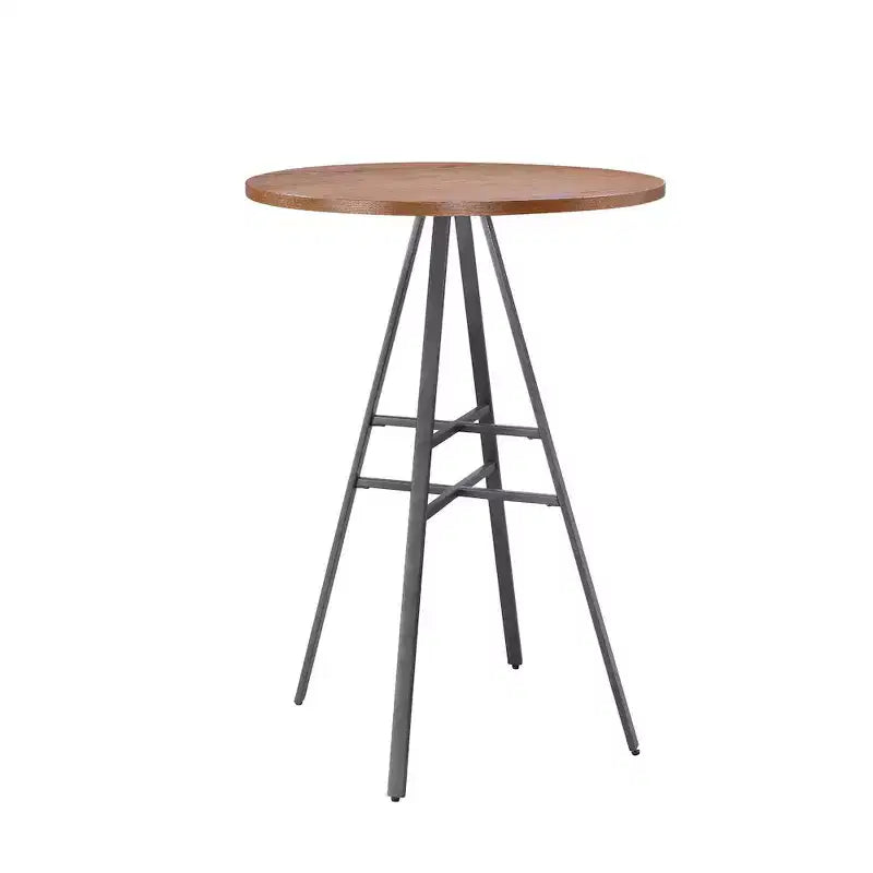 Tavolo Rotondo da Pub Altezza Bar, Struttura in Metallo Grigio Ardesia con Piano in Legno di Rovere, 2 Posti, 76 cm L x 107 cm H