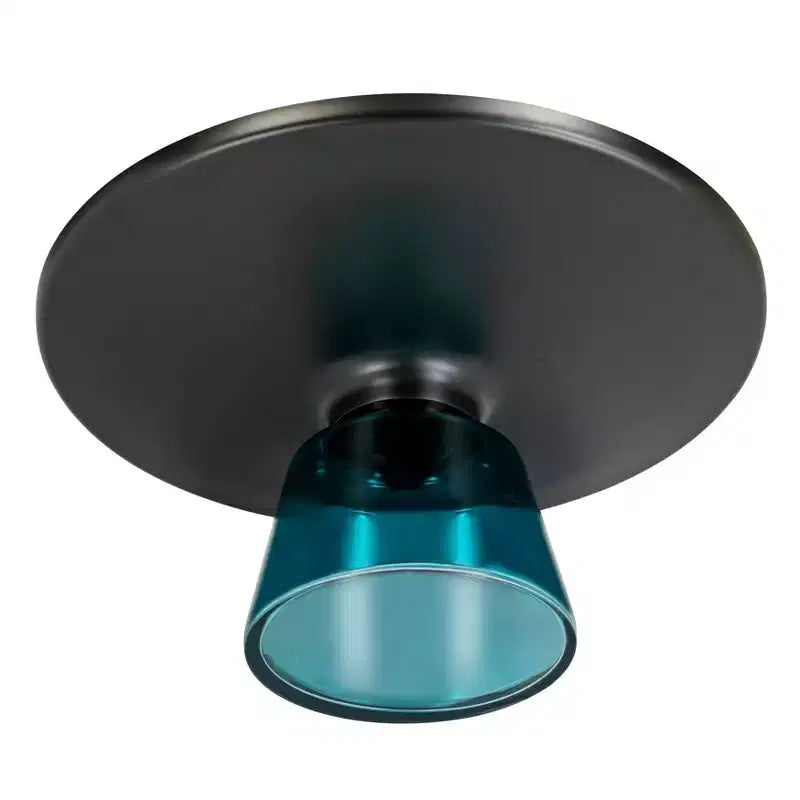 Tavolino da caffè rotondo in vetro con bordo nero e struttura a piedistallo in metallo, 75 cm L x 37 cm H