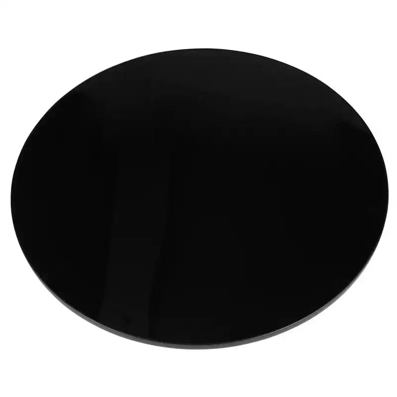 Tavolino da caffè rotondo in vetro con bordo nero e struttura a piedistallo in metallo, 75 cm L x 37 cm H