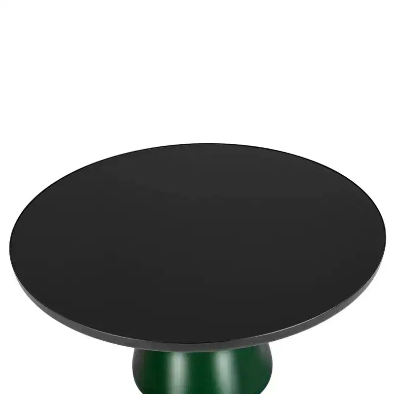 Tavolino da caffè rotondo in vetro con bordo nero e struttura a piedistallo in metallo, 75 cm L x 37 cm H