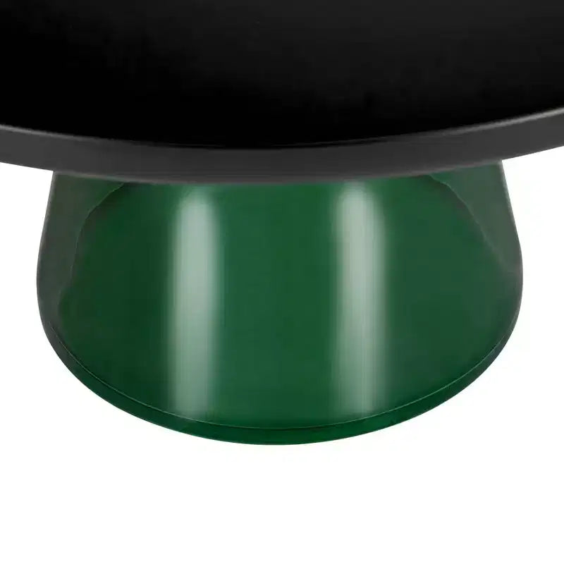 Tavolino da caffè rotondo in vetro con bordo nero e struttura a piedistallo in metallo, 75 cm L x 37 cm H