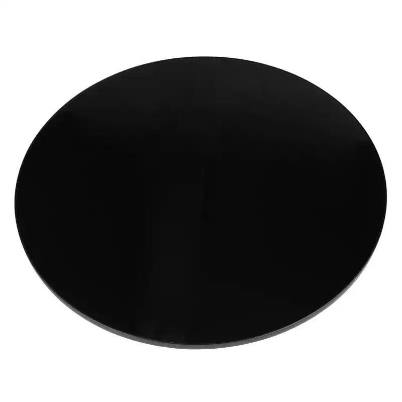 Tavolino da caffè rotondo in vetro con bordo nero e struttura a piedistallo in metallo, 75 cm L x 37 cm H