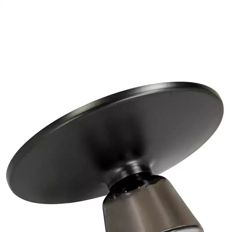 Tavolino da caffè rotondo in vetro con bordo nero e struttura a piedistallo in metallo, 75 cm L x 37 cm H