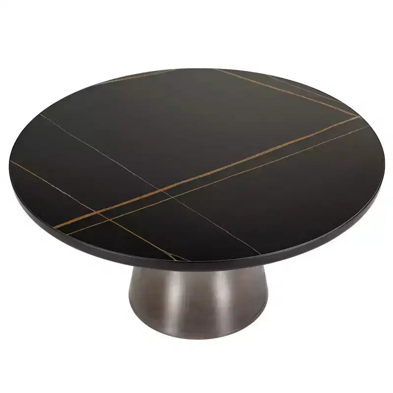 Tavolino da caffè rotondo in vetro con bordo nero e struttura a piedistallo in metallo, 75 cm L x 37 cm H