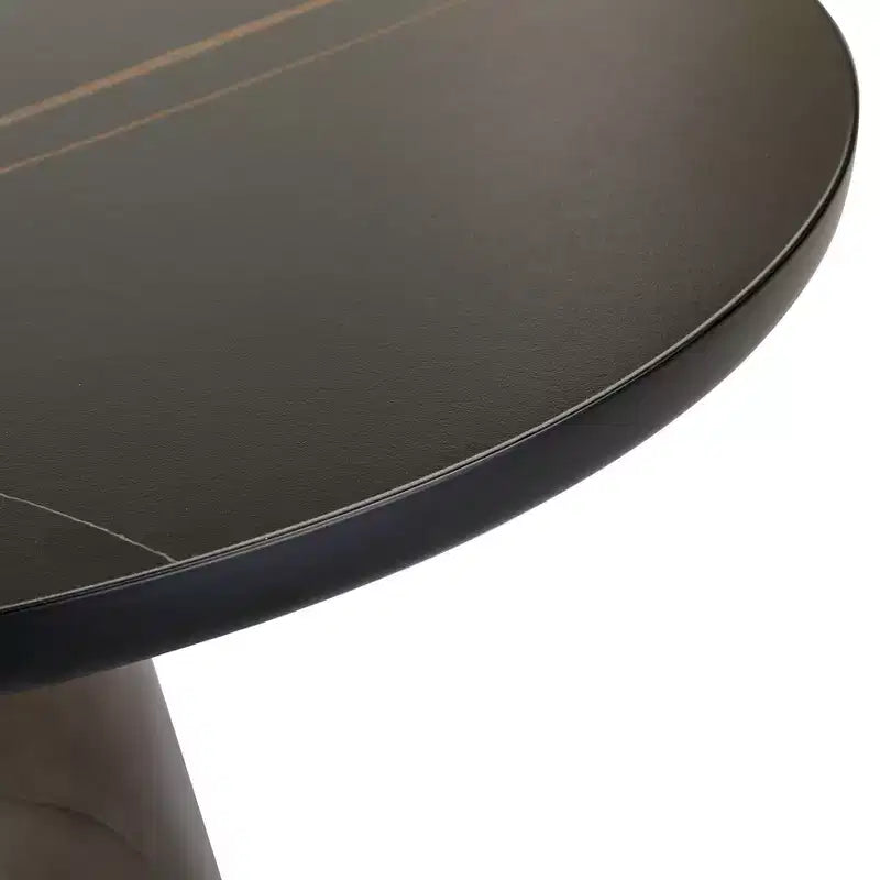 Tavolino da caffè rotondo in vetro con bordo nero e struttura a piedistallo in metallo, 75 cm L x 37 cm H