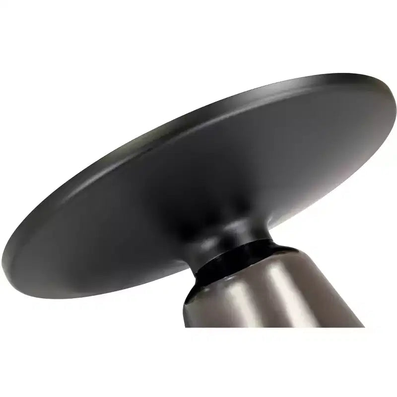 Tavolino da caffè rotondo in vetro con bordo nero e struttura a piedistallo in metallo, 75 cm L x 37 cm H