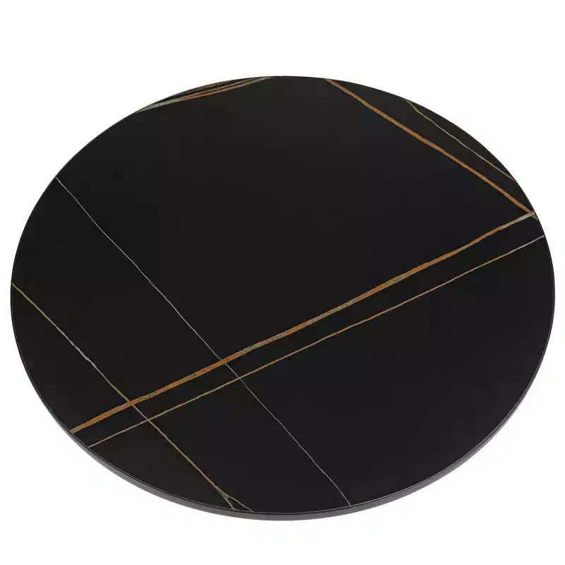 Tavolino da caffè rotondo in vetro con bordo nero e struttura a piedistallo in metallo, 75 cm L x 37 cm H