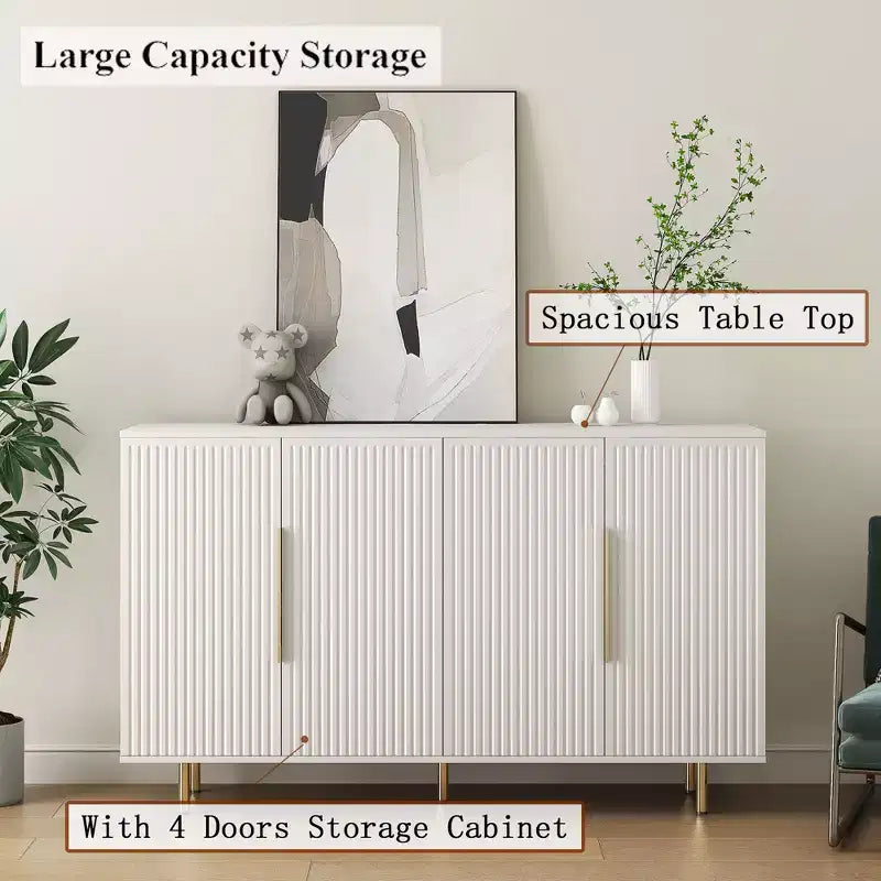 Madia Credenza a Colonna con Ante Scanalate e Spazio Contenitore