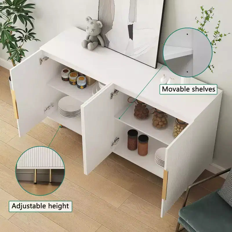Madia Credenza a Colonna con Ante Scanalate e Spazio Contenitore