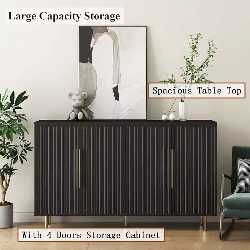 Madia Credenza a Colonna con Ante Scanalate e Spazio Contenitore