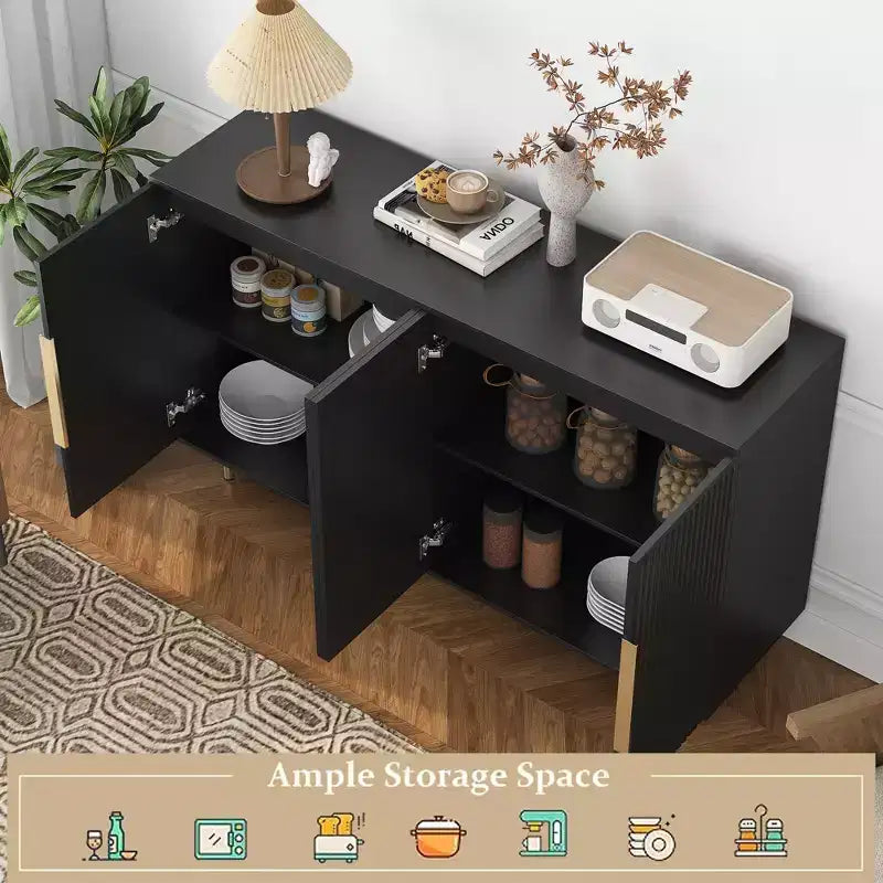 Madia Credenza a Colonna con Ante Scanalate e Spazio Contenitore