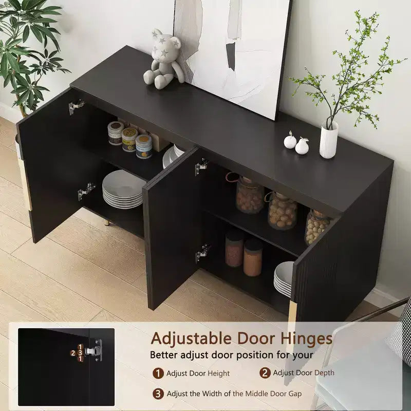 Madia Credenza a Colonna con Ante Scanalate e Spazio Contenitore