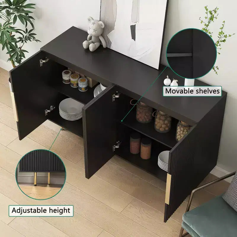 Madia Credenza a Colonna con Ante Scanalate e Spazio Contenitore