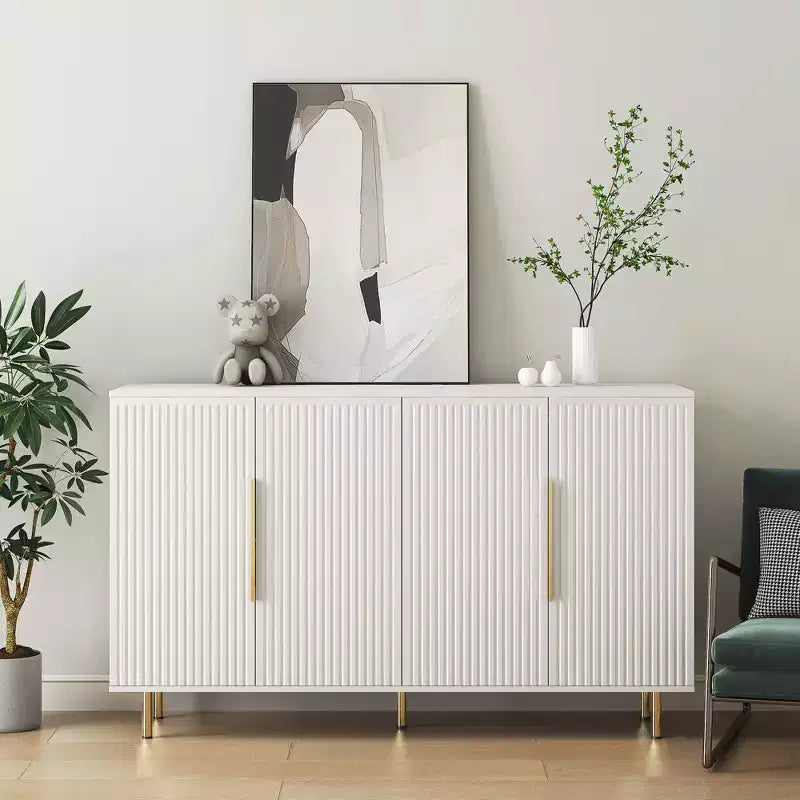 Madia Credenza a Colonna con Ante Scanalate e Spazio Contenitore