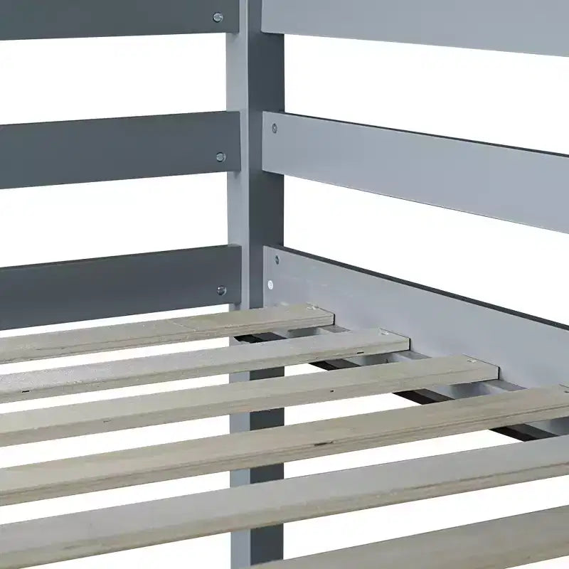 Letto a soppalco in legno di gomma matrimoniale con scrivania integrata, scala e spondine di sicurezza