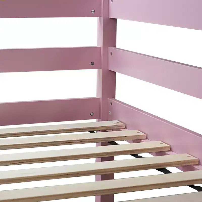 Letto a soppalco in legno di gomma matrimoniale con scrivania integrata, scala e spondine di sicurezza