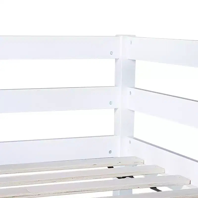 Letto a soppalco in legno di gomma matrimoniale con scrivania integrata, scala e spondine di sicurezza