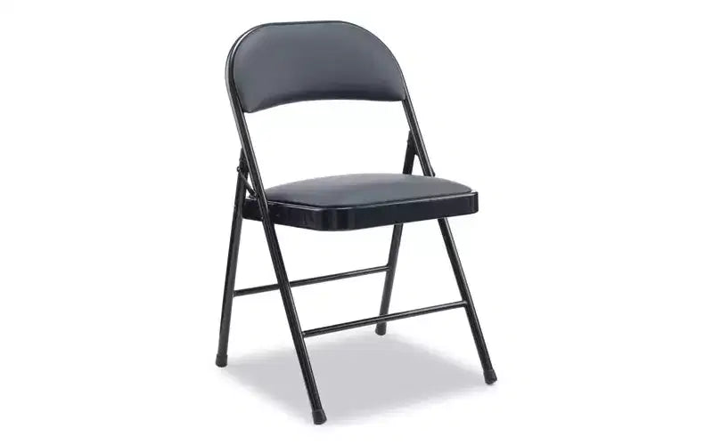 Alera Alera PU Padded Folding Chair, Supports Up to 250 lb, Black Seat, Black Back, Black Base, 4/Carton