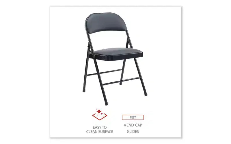 Sedia Pieghevole Imbottita in PU, Supporta Fino a 113 kg, Nera - Set da 4