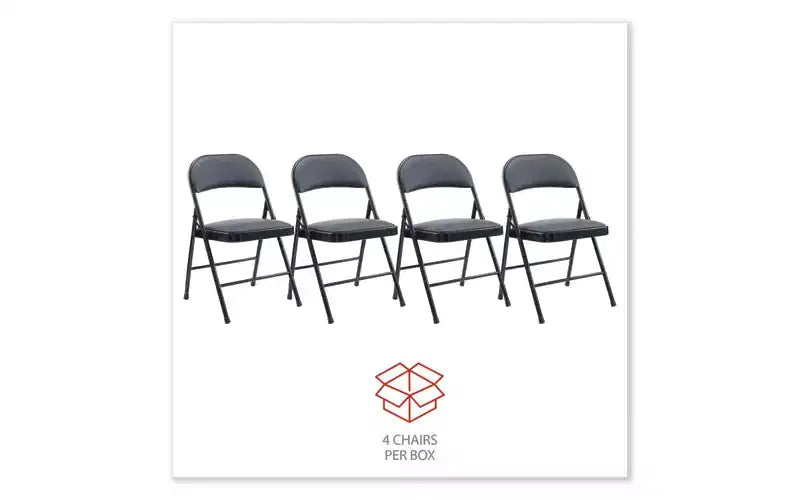 Sedia Pieghevole Imbottita in PU, Supporta Fino a 113 kg, Nera - Set da 4