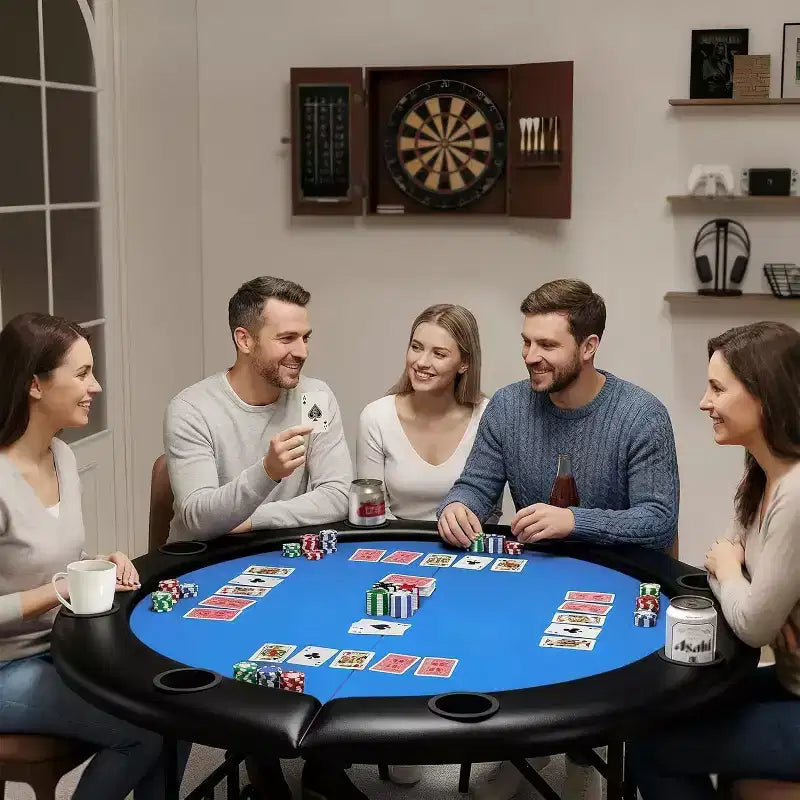 Tavolo da poker pieghevole rotondo per 8 giocatori da 48 pollici con portabicchieri e superficie in feltro