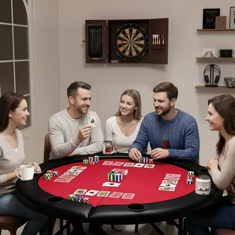 Tavolo da poker pieghevole rotondo per 8 giocatori da 48 pollici con portabicchieri e superficie in feltro