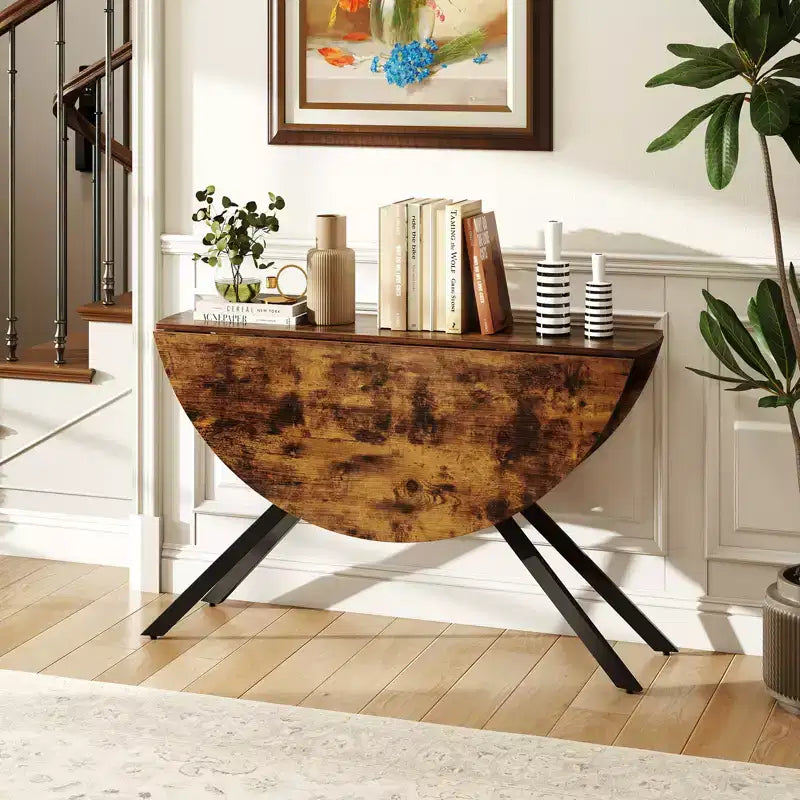 Tavolo da Pranzo Rotondo Pieghevole Allungabile da 47" con Ante a Goccia per Cucina di Casa e Piccoli Spazi