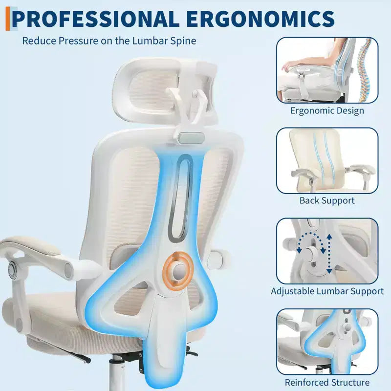 Sedia ergonomica reclinabile con schienale alto in mesh, poggiapiedi estraibile, supporto lombare e poggiatesta regolabili, per ufficio domestico e sala gaming