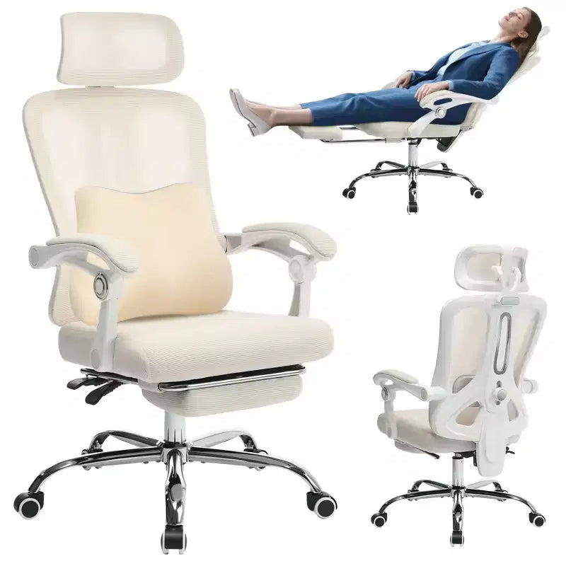 Sedia ergonomica reclinabile con schienale alto in mesh, poggiapiedi estraibile, supporto lombare e poggiatesta regolabili, per ufficio domestico e sala gaming