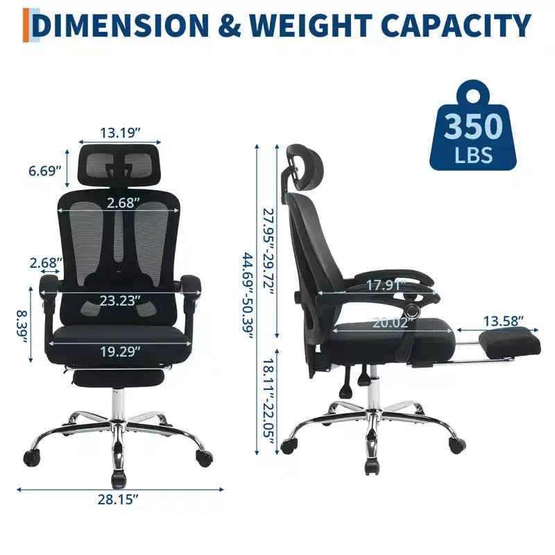 Sedia ergonomica reclinabile con schienale alto in mesh, poggiapiedi estraibile, supporto lombare e poggiatesta regolabili, per ufficio domestico e sala gaming