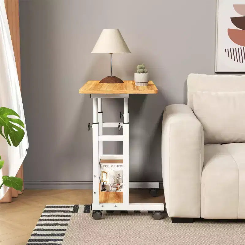 Scrivania mobile regolabile in altezza con rotelle e cassetto, 80 cm L x 40 cm P, intervallo di altezza 69–90 cm