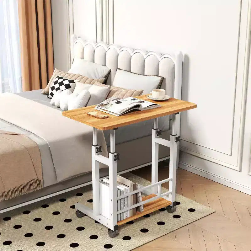 Scrivania mobile regolabile in altezza con rotelle e cassetto, 80 cm L x 40 cm P, intervallo di altezza 69–90 cm