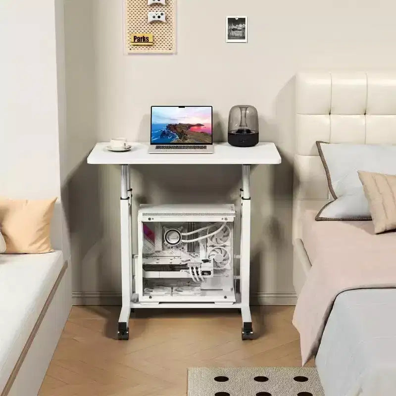 Scrivania mobile regolabile in altezza con rotelle e cassetto, 80 cm L x 40 cm P, intervallo di altezza 69–90 cm