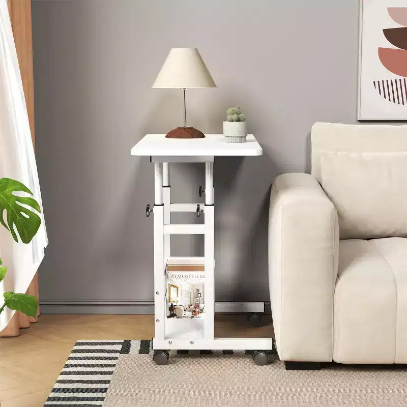 Scrivania mobile regolabile in altezza con rotelle e cassetto, 80 cm L x 40 cm P, intervallo di altezza 69–90 cm